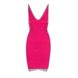 Herve Leger Hot Pink and Gray Bandage Dress Size Small